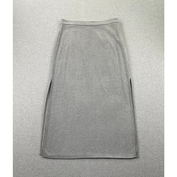 Halogen Maxi Skirt Womens L Gray Rib Sweater Knit Minimalist Capsule Side Slits - Picture 12 of 12